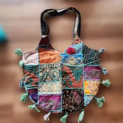パッチワークトートバッグ タッセル付き