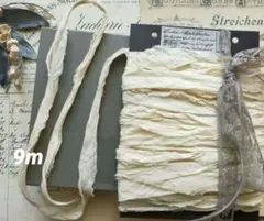 M477ー1紅茶染め細番手裂き布9ｍ*幅35ｍｍエクリュ色継ぎ目ある