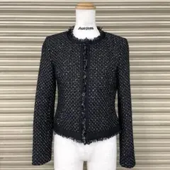 美品 日本製 アナイ ツイード ノーカラージャケット フリンジ セレモニー 上品