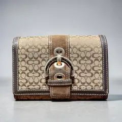 COACH コーチ　二つ折り財布　ミニシグネチャー　キャンバス　ブラウン　茶