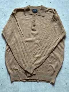 ニットポロ ブラウン リブ切替 長袖 ヴィンテージ ポロセーター　vintage