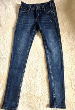 【新品】ダメージ加工スキニーデニム ダークブルー