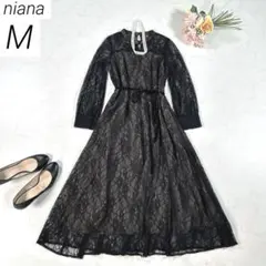 niana　パーティードレス　ワンピース　総レース　結婚式　お呼ばれ　黒　Mのサムネイル