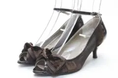 53■銀座かねまつ 本革オープントゥリボンパンプス(LS22ｃｍC)