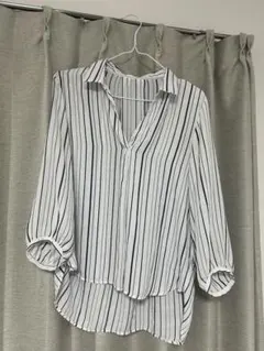 ストライプ五分袖シャツ Lサイズ