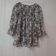 花柄 シフォン 半袖ブラウス
