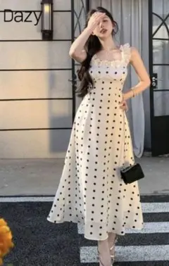 【未使用】SHEIN ホワイト ドット柄 ロングワンピース