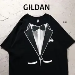 GILDAN Tシャツ だまし絵　タキシード　ブラック