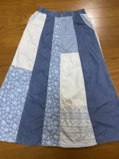 デニムパッチワークロングスカート
