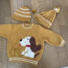 手編みニットセーターと帽子セット