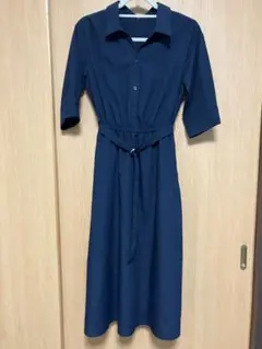 ネイビー シャツワンピース 七分袖