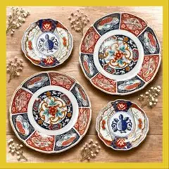 a252 4枚セット 印判皿 染付皿 伊万里焼 アンティーク コーディネート 器