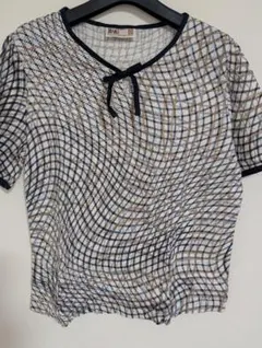 【美品】DAKS タックス チェック柄 半袖Tシャツ リボン 未使用品