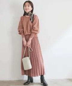 ビス　【美短】1枚でコーディネート完成。プリーツスカートドッキングワンピース