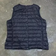 ★無印良品 MUJI 軽量ダウンノーカラーベスト 婦人XL ブラック/132