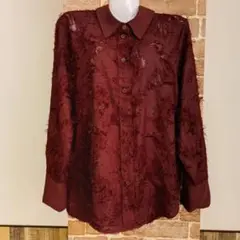 エイチアンドエム　シャツ　ワインレッド　フリンジ　シースルー　タグ付き　長袖　S