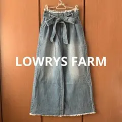 LOWRYS FARMワイドジーンズ　ブルー フリンジヘム ワイドパンツ