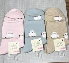 可愛い春色♪シマエナガボーダー柄 靴下 ソックス 婦人ハーフクルー丈 3足セット