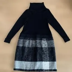 23区タートルネックニット＆ツイードワンピース 44 黒系 羊毛 アルパカ