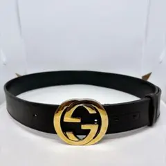 GUCCI グッチ インターロッキング ダブルG レザー ブラック ベルト