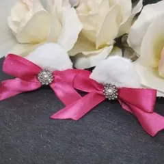 【推し】ネコ耳ヘアクリップ【白×濃いピンク】