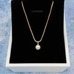 251N【人気】一粒パール CZ K18コート 高見えネックレス ゴールド