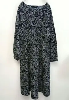 YECCA VECCA 長袖ロングワンピース 総柄 黒オフホワイト F