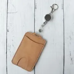 ハンドメイド　レザー　パスケース　カードケース　リール　ICカード　通学　通勤