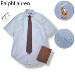 ラルフローレン 半袖 オックスフォード ボタンダウンシャツ 37 サックスブルー