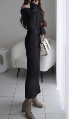 【GRL】オフショルダーシャギーニットワンピース[dr755]