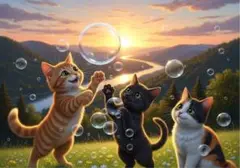 猫と風景のデジタルアート