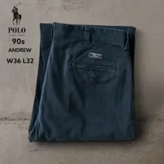 PoloRalphLaurenANDREWフェードブラックポロチノ墨黒W36古着