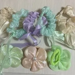 ヘアゴムセット 8個入り(シュシュ5個,フラワーゴム3個)