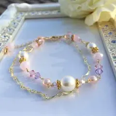 2連ピンクブレスレット