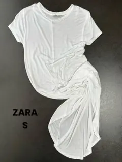 【未使用】 ZARA ギャザー入り Ｔシャツワンピース 白 Sのサムネイル