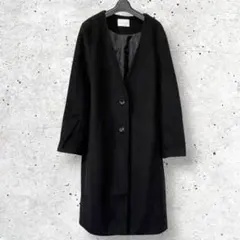 【0467】シンプルノーカラーコート ブラック Lサイズ
