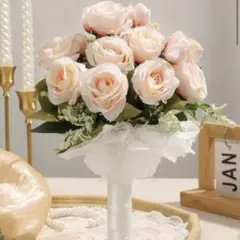 ウエディングブーケ　ローズ　シャンパンピンク