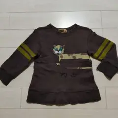 猫イラスト付きトレーナー 茶色　100　男児