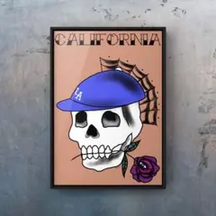 ★A4フレーム付き★オリジナル アートポスター SKULL タトゥー スカル
