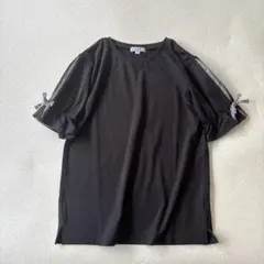 【美品】avv グレンチェック　リボン　パフスリーブTシャツ　160のサムネイル