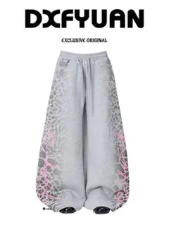 【極太シルエット】DXFYUAN レオパード サイド切替 豹柄 スウェットパンツ