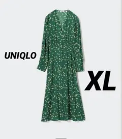 UNIQLO プリントVネックフレアワンピース　シャツワンピース　XL