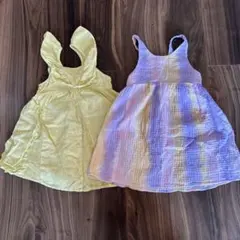 ZARAノースリーブワンピース イエローパープルタイダイ