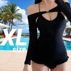XL オフショルダー 袖付き ワンピース水着 ブラック 体型カバー