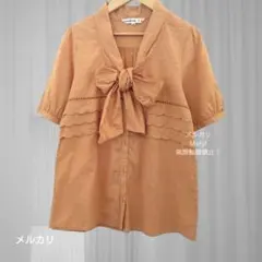 新品 コエル 半袖シャツ レディース 襟付き 花モチーフ 赤チェック 麻 