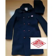 美品【DANTON】ネイビー ウールコート 帽子付き