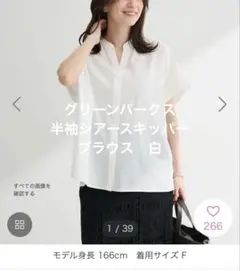 グリーンパークス　半袖シアースキッパーブラウス　白のサムネイル