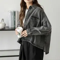 週末限定価格　美品　AMELY デニムワイドシャツ グレー