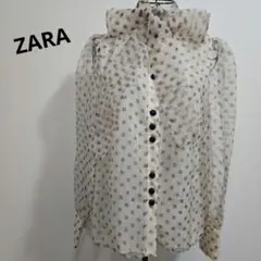 ザラ ZARA ドット オーガンジーボウタイブラウス シースルー 水玉