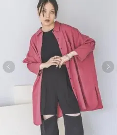 ジーナシスJEANASIS TツイルレギュラーBIGシャツLS ピンク